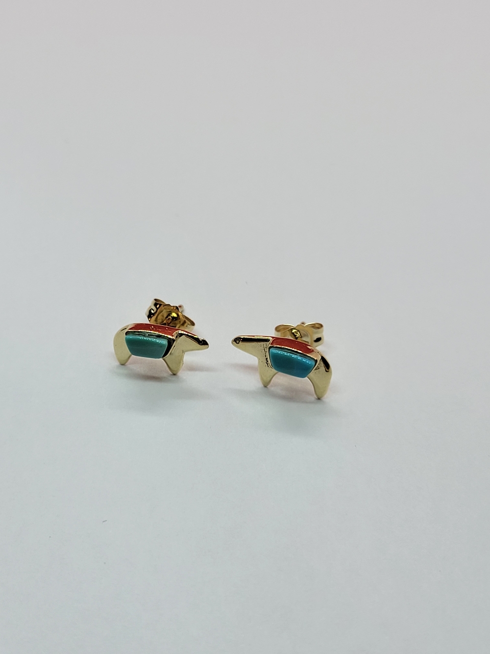 14K Yellow Gold Turquoise Fetish Bear Stud Earrings